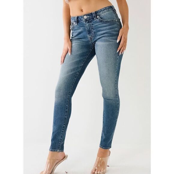 True Religion Jennie Curvy Mid Rise Super Skinny Flap Pocket Jeans Size 28 - Picture 3 of 9